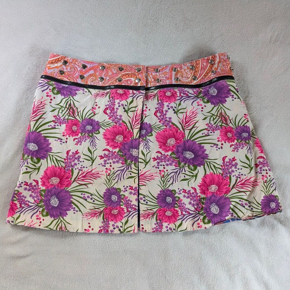 Zand Amsterdam Reversible Wrap Mini Skirt Women's One Size Paisley Floral - Picture 7 of 12